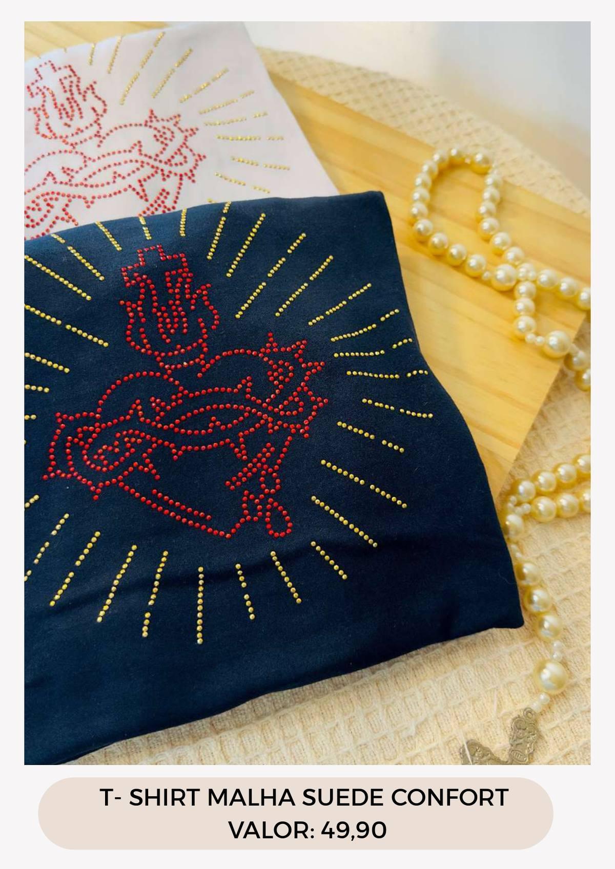 T-SHIRT SAGRADO CORAÇÃO JESUS C/STRASS 
